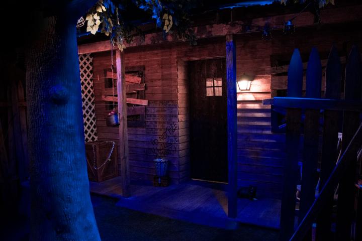Spooky front porch from our Revenge of the Cabin escape room!